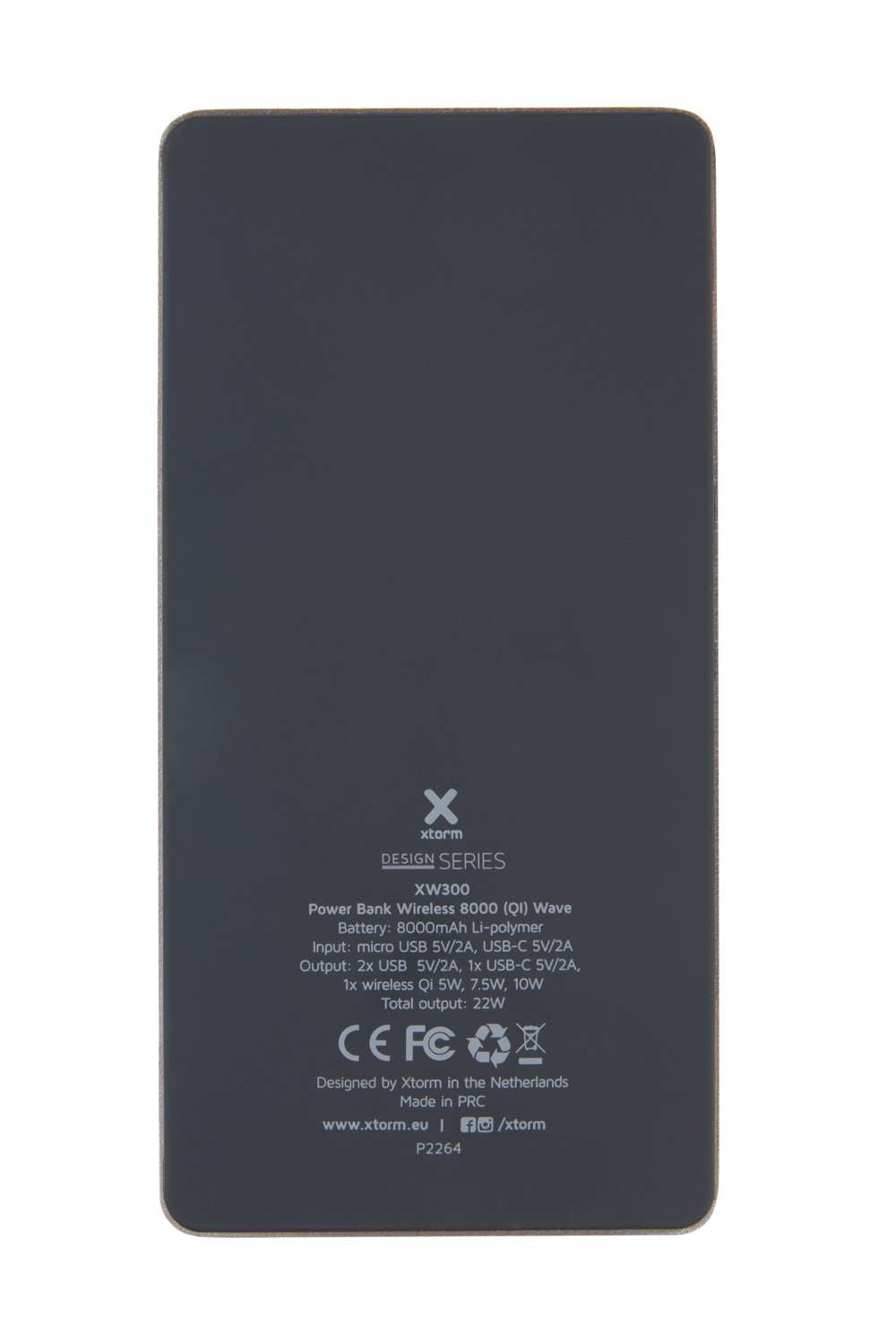 XW300 - Design Kabelloser Powerbank Wave - 8000 mAh - Grau