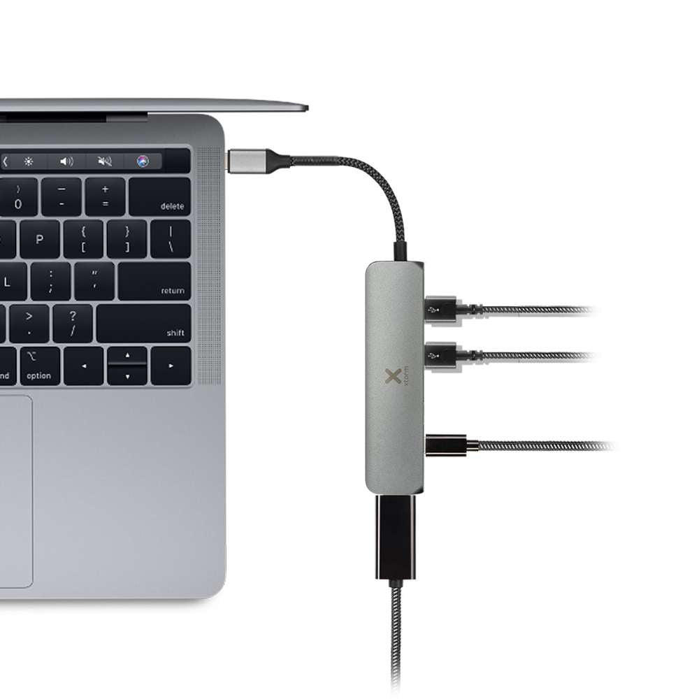 XWH03 - Worx - 4-in-1 USB-C Hub (Geflochtenes Kabel) - 60 W - HDMI, USB, USB-C - Space Grey