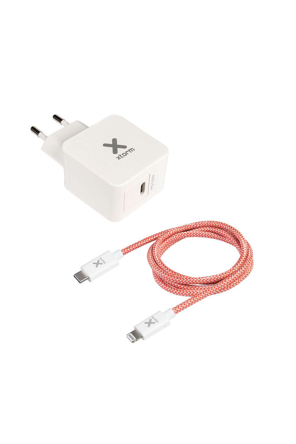 Original 18 W USB-C Power Delivery AC Adapter + USB-C auf Lightning Kabel - Rot/Weiß